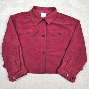 Avec Les Filles Anthropologie Corduroy Crop Shacket Size XL Burgundy Button Down